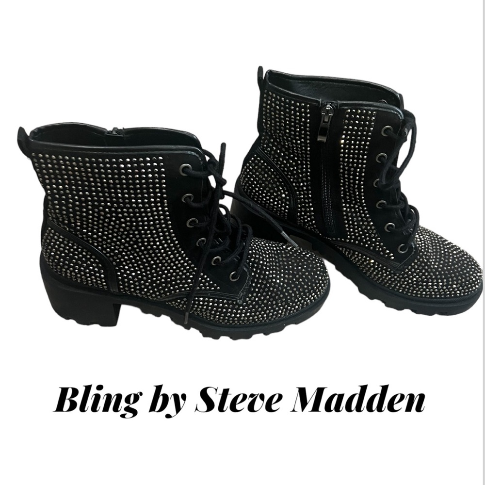 Steve Madden black bling combat boots! Great for holidays no flaws ❗️NWOT